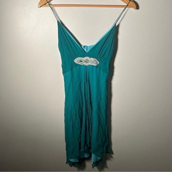 Heart moon star 100% silk babydoll lingerie gown in teal with pearl embroidery S - Picture 3 of 12